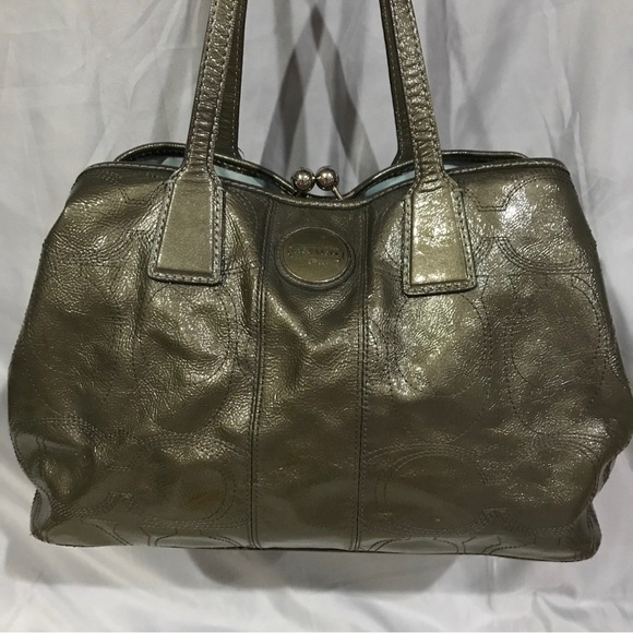 Coach Gray Patent Leather Kisslock Satchel Bag F15658 - Picture 16 of 16